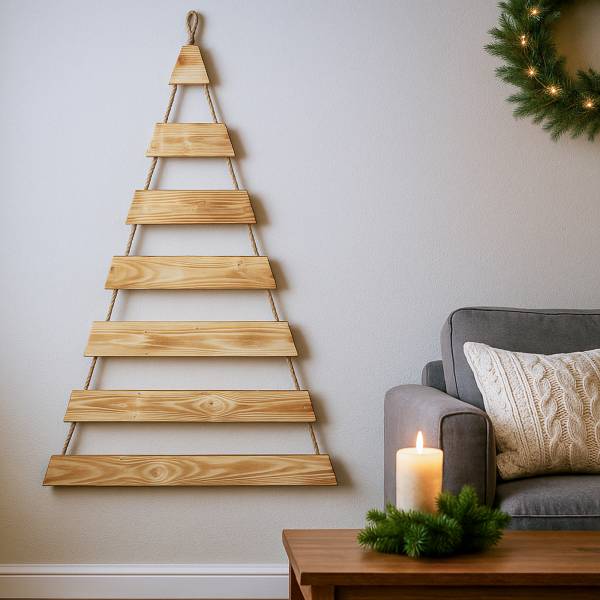 Weihnachtsbaum Adventskalender mit 24 Plätzen in geflammt Deko-Holzleiter in Weihnachtsbaum-Form zum Aufhängen Tannenbaum Leiter