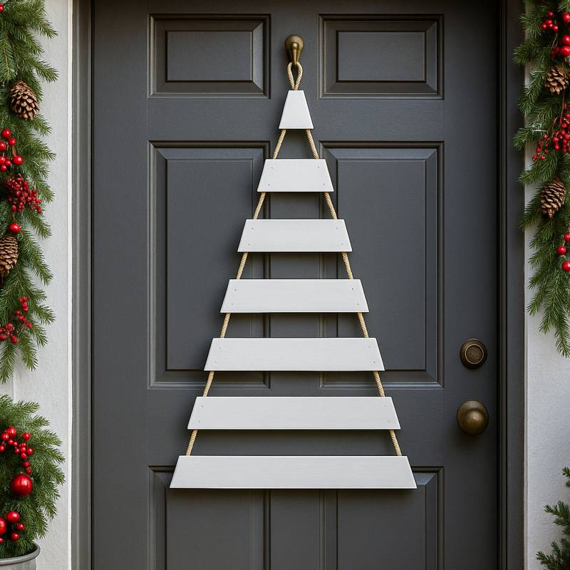 Weihnachtsbaum Adventskalender mit 24 Plätzen in weiß Deko-Holzleiter in Weihnachtsbaum-Form zum Aufhängen Tannenbaum Leiter – Bild 3