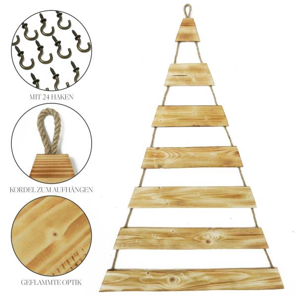 Weihnachtsbaum Adventskalender mit 24 Plätzen in geflammt Deko-Holzleiter in Weihnachtsbaum-Form zum Aufhängen Tannenbaum Leiter – Bild 3