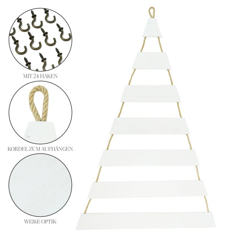 Weihnachtsbaum Adventskalender mit 24 Plätzen in weiß Deko-Holzleiter in Weihnachtsbaum-Form zum Aufhängen Tannenbaum Leiter – Bild 5