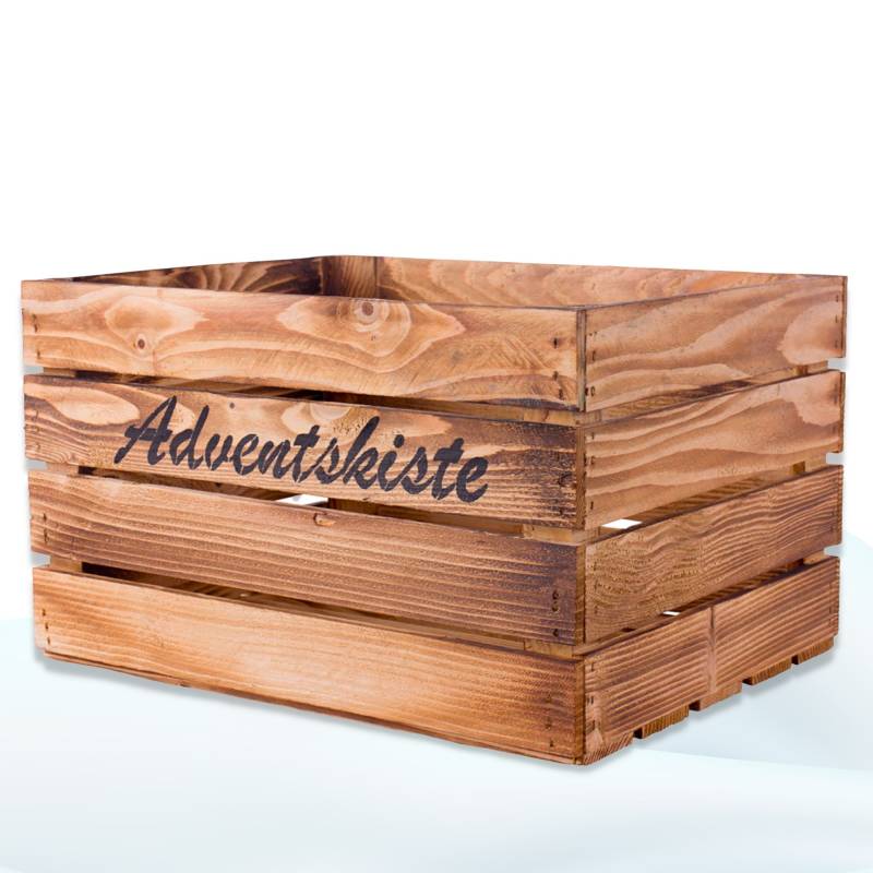 Geflammte Kiste mit "Adventskiste" Aufdruck 50x40x30cm