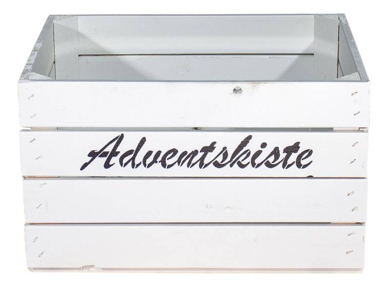 Weiße Kiste mit "Adventskiste" Aufdruck 50x40x30cm