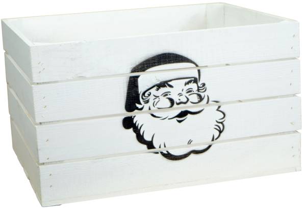 Obstkiste weiß mit schwarzem Weihnachtsmann 50x40x30cm