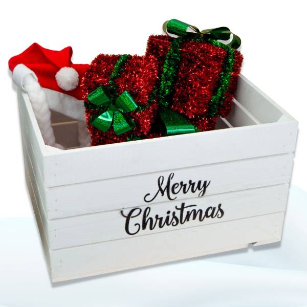 Obstkiste weiss Merry Christmas 50x40x30cm