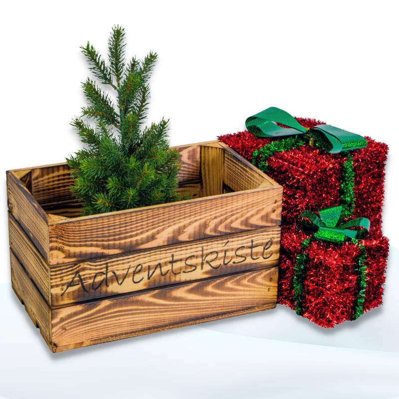 Adventskiste "Hilde" geflammt ohne mit schwarzer Schrift