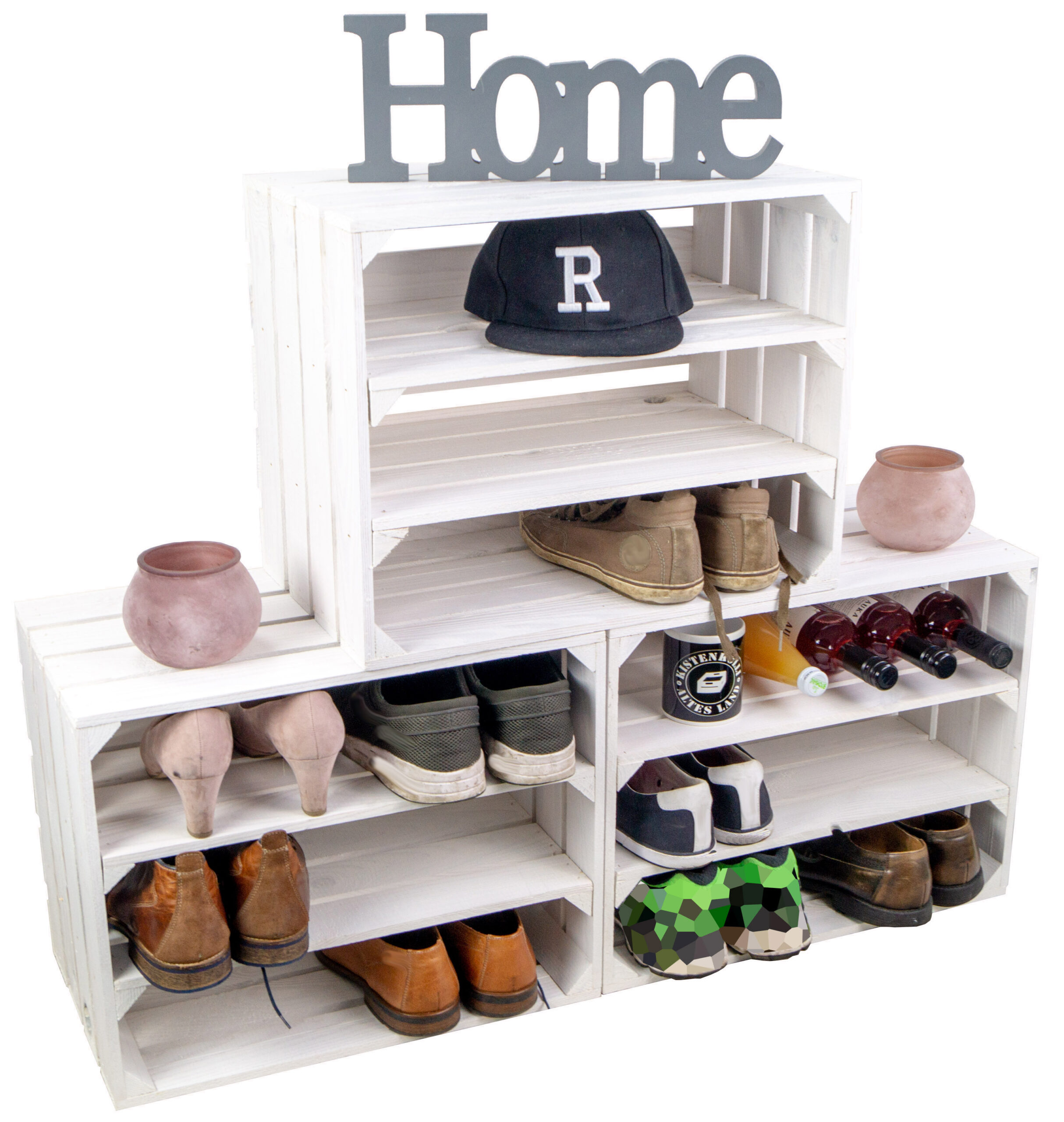schuhregal-weiss-doppelt-3er-set-deko-pyramide