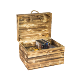 Holzkiste Erika geflammt mit Deckel und Hanfkordel 40x30x27cm