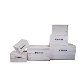 Alte Holztruhe weiß Whisky mit Deckel in verschiedenen Größen