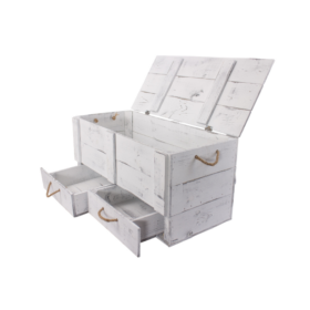 Große shabby weiss Holztruhe Kalle mit Schubladen und Deckel