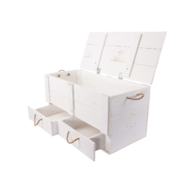 Große weisse Holztruhe Kalle mit Schubladen und Deckel