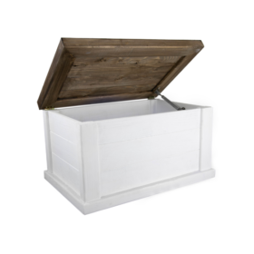 Massive Holztruhe UK weiss braun mit Zylinder 60x40x34cm