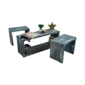 2er Set Beistelltisch 50x40x30cm Sitzhocker in shabby schwarz