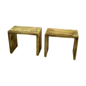 2er Set Beistelltisch 50x40x30cm Sitzhocker in geflammt